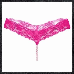 Dark Pink Lace Pearl Bead Crotch G-String Panty